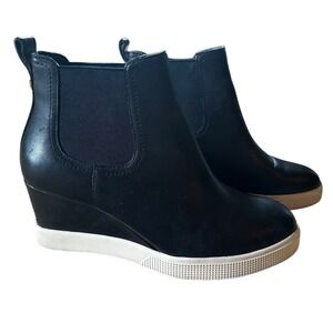 Lauren Ralph Lauren Black Leather Reade Wedge Booties Women's 6.5